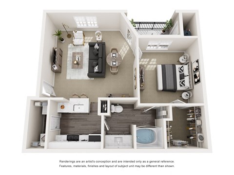 Floor plan for 1 bed, 1 bath, 700 sqft